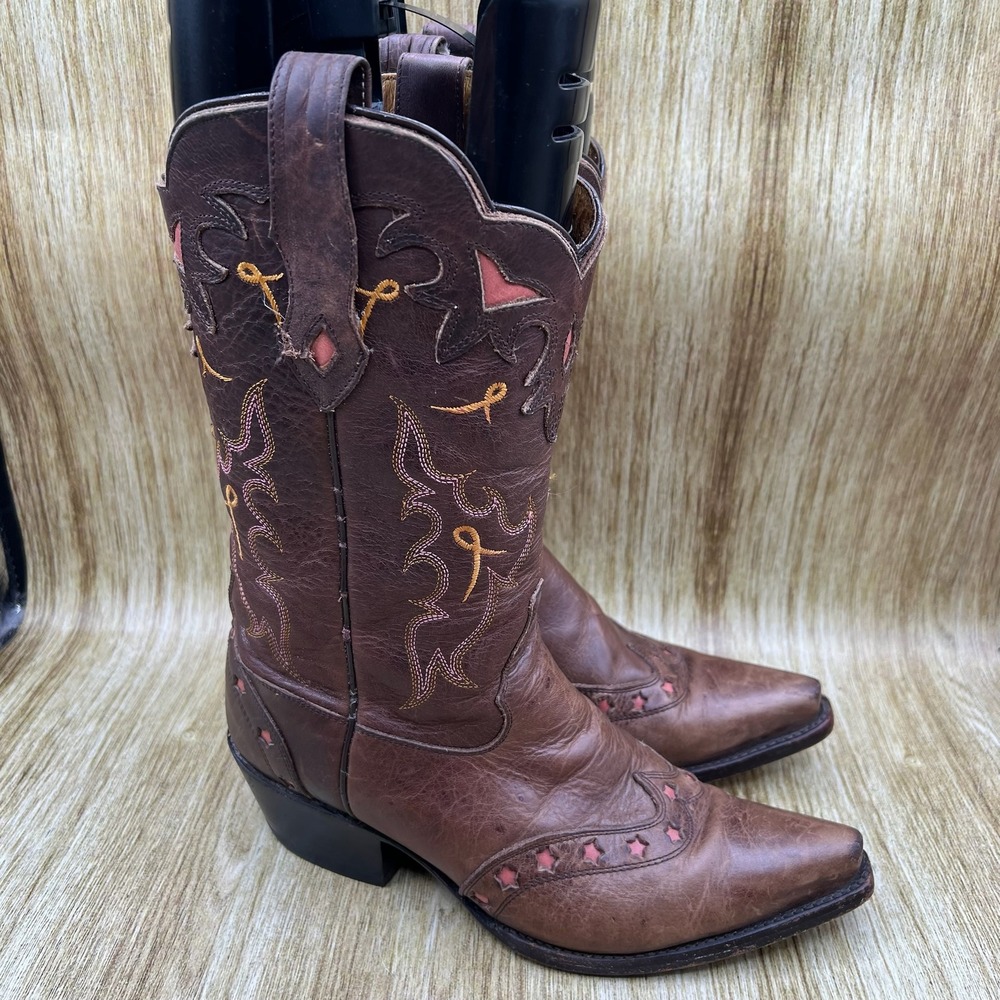 Sonora by Double H Western Cowboy Boots Women's Size 8 Brown Leather Embroidered